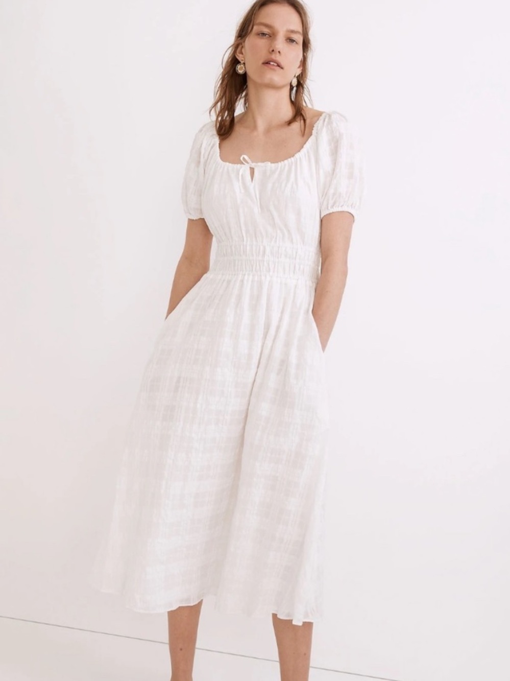 Madewell Sophia Midi Dress in Seersucker Check in lighthouse / pockets XXL